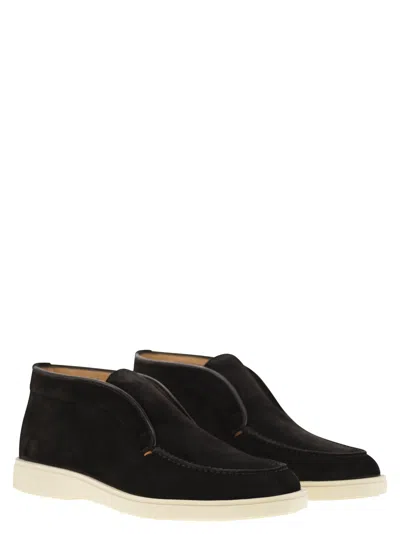 Santoni Midnight Blue Suede Digits Ankle Boots In Black