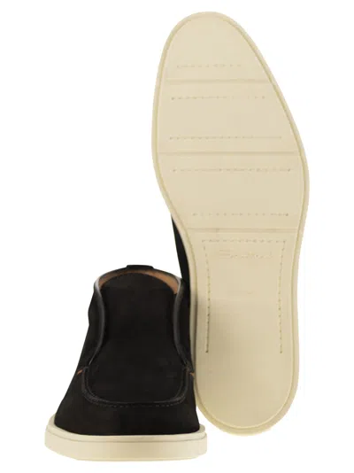 Santoni Midnight Blue Suede Digits Ankle Boots In Black