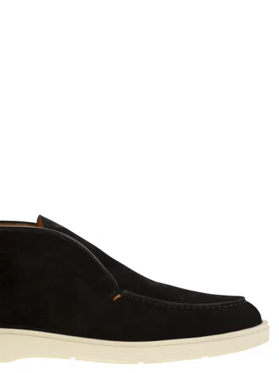 Santoni Midnight Blue Suede Digits Ankle Boots In Black
