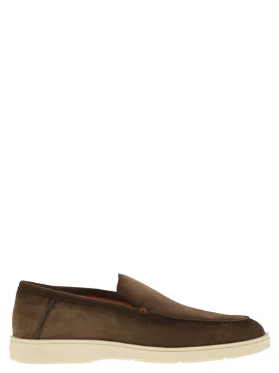 Santoni Mocassini In Pelle Scamosciata Marrone Uomo