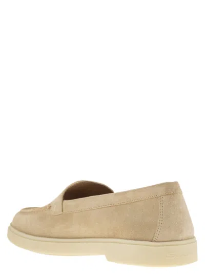 Santoni Nubuck Moccasin With Embossed Logo