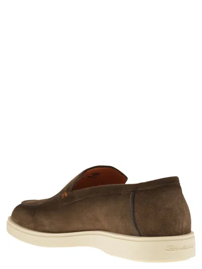 Santoni Mocassini In Pelle Scamosciata Marrone Uomo