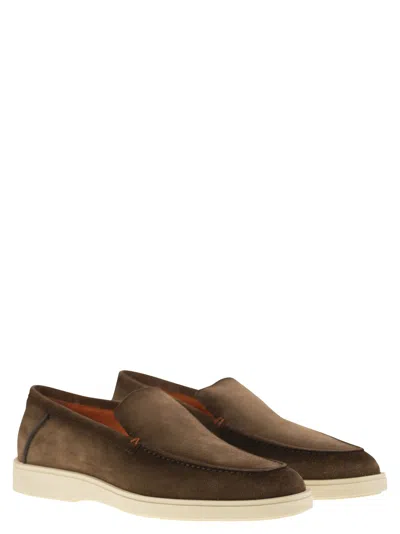 Santoni Mocassini In Pelle Scamosciata Marrone Uomo