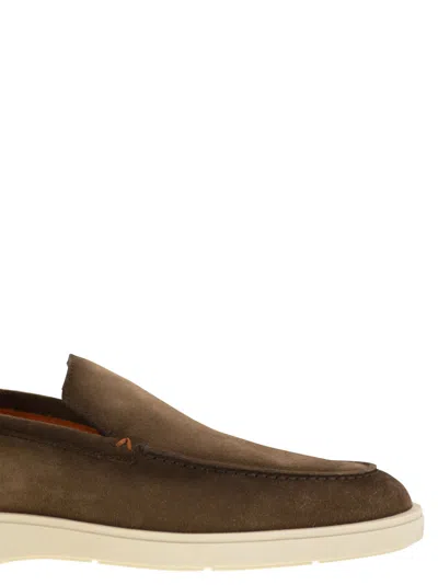Santoni Mocassini In Pelle Scamosciata Marrone Uomo