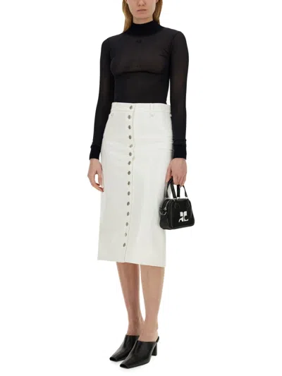 Courrèges Midi Skirt With Front Button Detailing And Back Slit In White