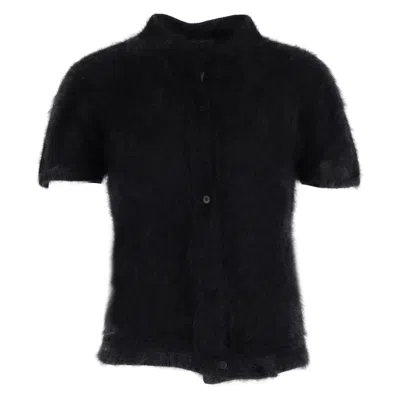 Max Mara Button Down Short-sleeved Cardigan In Black Wool In Black