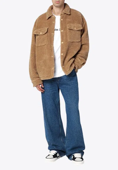 Palm Angels Camel Bear In Mind Overshirt In Camel