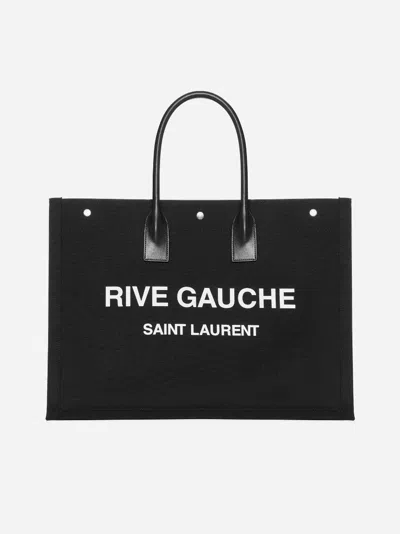 Saint Laurent Black Canvas Large Rive Gauche Shopping Bag In Black