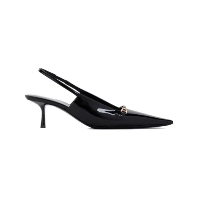 Saint Laurent Cherish Crystal-embellished Glossed-leather Slingback Pumps In Black