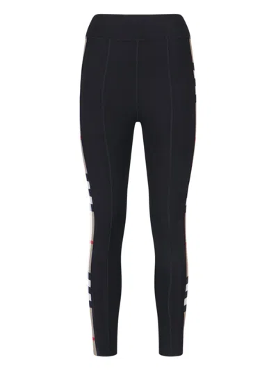 Burberry Womens Black Madden Check-panels Stretch-woven Leggings In Black