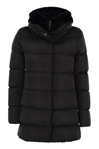 Herno Down Jacket With Bib And Cruelty-free Fur Hood In Black