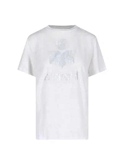 Isabel Marant Étoile Zewel Metallic Logo Slub Linen Graphic Tee In White