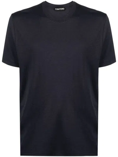 Shop Tom Ford Lyocell And Cotton Regular Fit T-shirt In Blue