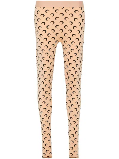 Marine Serre Beige Recycled Moon Jersey Stirrup Leggings In Brown