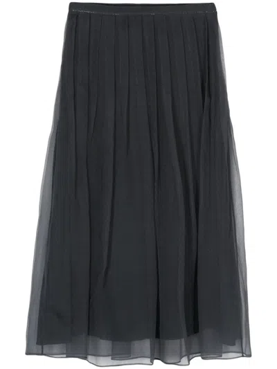 Brunello Cucinelli Embellished Pleated Silk Midi Skirt In Black