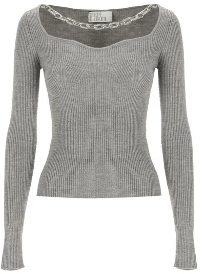 Giuseppe Di Morabito Square Neck Chain Detail Fitted Sweater In Grey