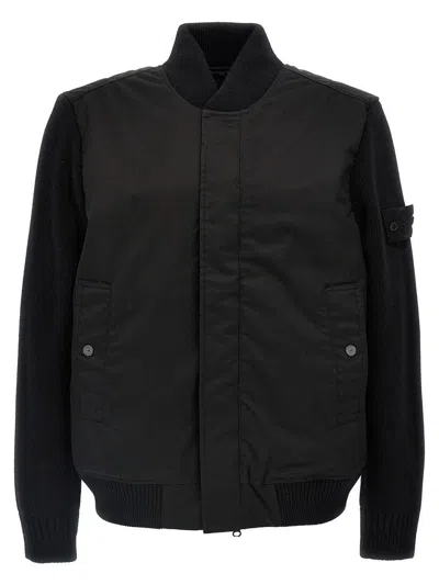 Stone Island Performance Twill Wool Bomber Jacket In Black