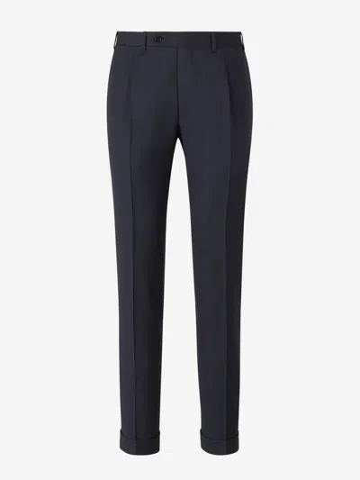 Shop Canali Formal Wool Trousers In Midnight Blue