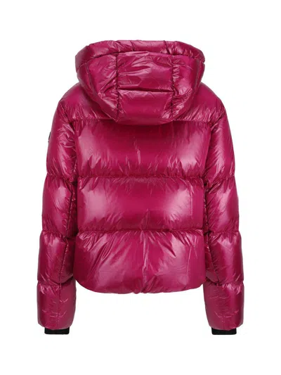 Moose Knuckles 'moonstone' Violet Hooded Down Jacket With Logo Patch On The Sleeve In Tech Fabric Woman In Purple