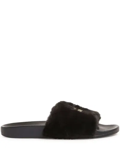 Versace Jeans Couture Slide Sandal With Logo In Black