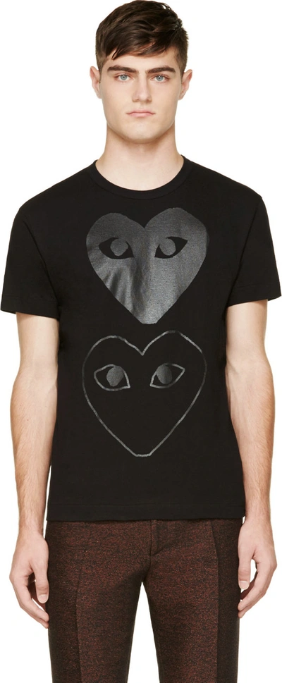 Shop Comme Des Garçons Play Black Two Hearts T-shirt In 1 Black