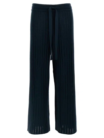Eres Wide Leg Ribbed Elastic Waistband Trousers In Green