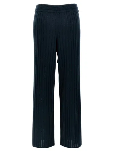 Eres Wide Leg Ribbed Elastic Waistband Trousers In Green