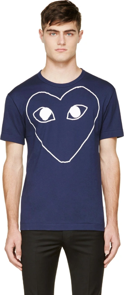 Shop Comme Des Garçons Play Comme Des Garcons Play Navy And White Logo T-shirt In 1 Navy