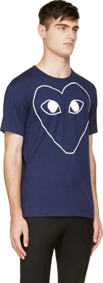 Shop Comme Des Garçons Play Comme Des Garcons Play Navy And White Logo T-shirt In 1 Navy