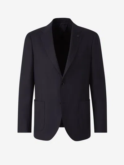 Shop Lardini Plain Wool Suit In Midnight Blue