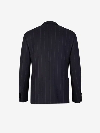 Shop Lardini Striped Suit In Midnight Blue