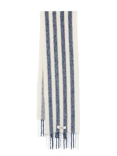 Jacquemus Brushed Fringed Knitted Scarf With Striped Pattern In White