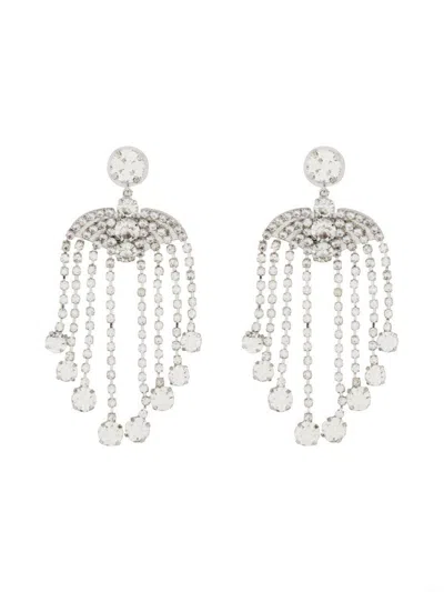 Self-portrait Crystal-embellished Silver-plated Drop Earrings In Silver