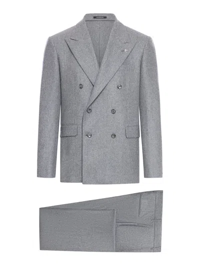 Tagliatore Tailored Double Breasted Wool Suit In Grey