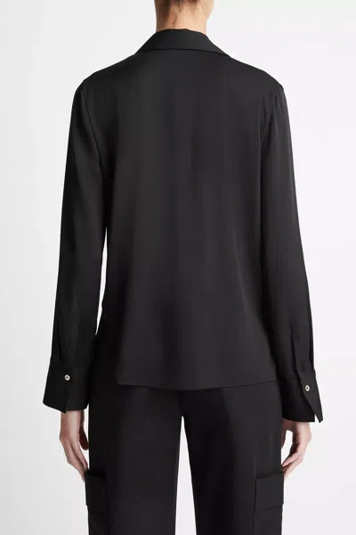 Vince Stretch-silk Long-sleeve Polo Blouse In Black