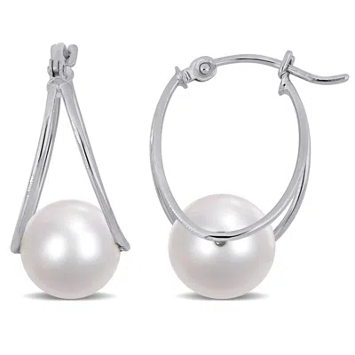 Mimi & Max 8-8.5mm Cultured Freshwater Pearl Drop Earrings In 10k White Gold In Silver