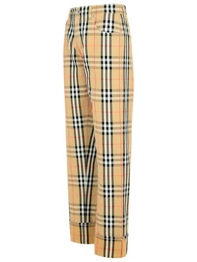 Burberry Beige Pants With Ekd Embroidery On The Rear And Check Motif All-over In Tech Fabric Man In Beige