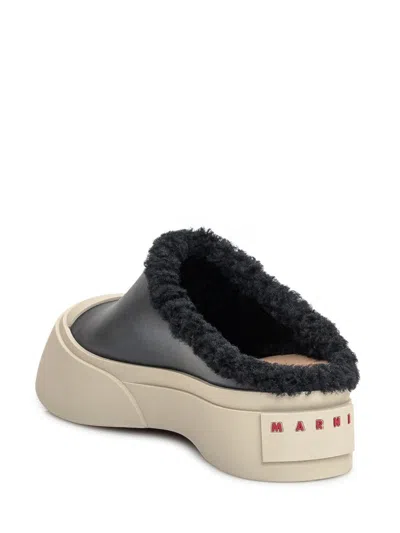 Marni Leather Mules With Rubber Toe And Sole In Black