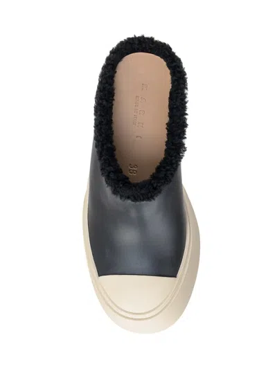 Marni Leather Mules With Rubber Toe And Sole In Black