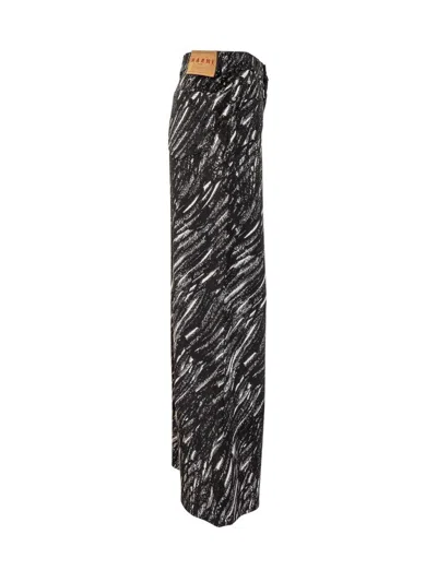 Marni Black Flocked Loose Jeans With Crayon Print In Black