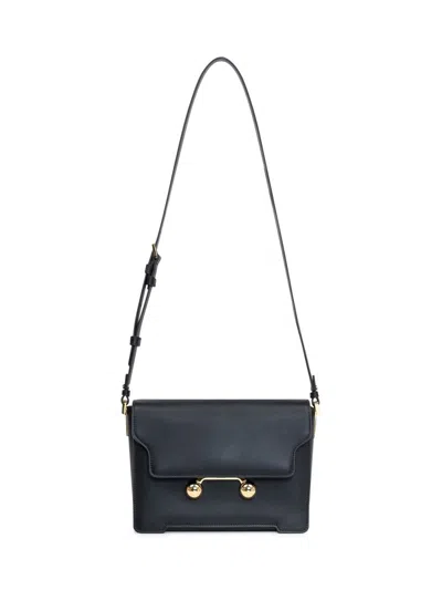 Marni Black Leather Trunkaroo Medium Shoulder Bag In Black