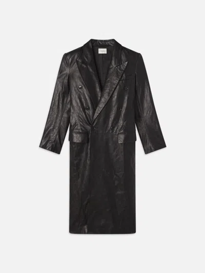 Frame Tailored Leather Coat In Black