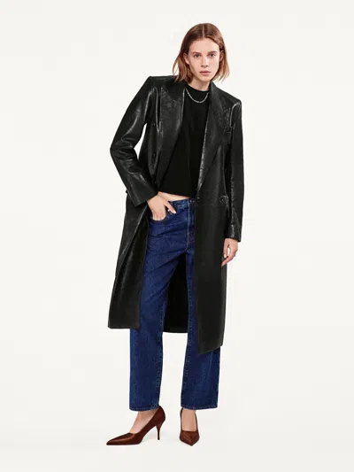 Frame Tailored Leather Coat In Black