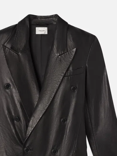 Frame Tailored Leather Coat In Black