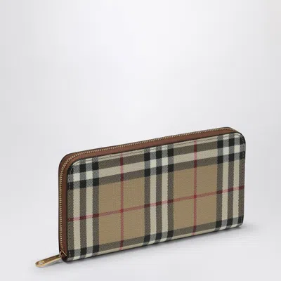 BURBERRY BURBERRY CHECK PATTERN BEIGE ZIPPED WALLET 