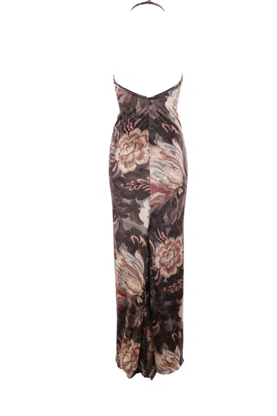 Etro Floral Crushed Velvet Backless Gown In Gray F.do Print