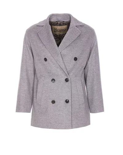 Herno Double-breasted Wool Coat In Grey