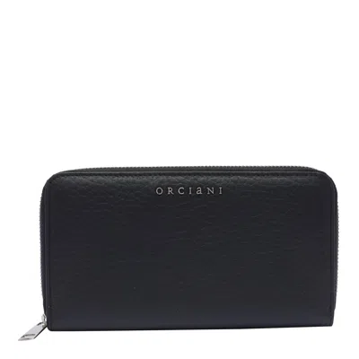 Orciani Zip Around Wallet Textured Finish In Black