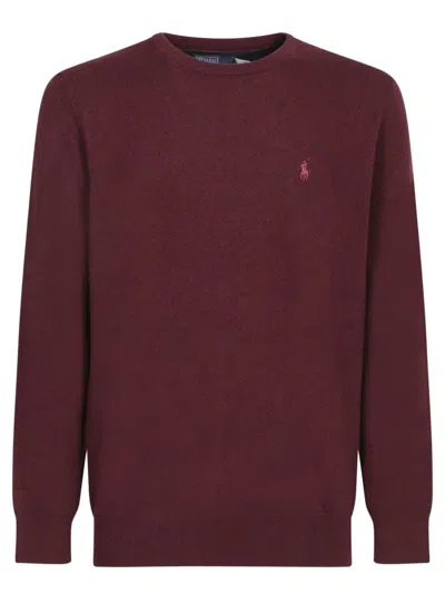 Polo Ralph Lauren Bordeaux Crewneck Sweater With Pony Logo Embroidered On The Front In Vine