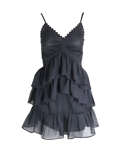 Victoria Beckham Sleeveless Scallop-trimmed Ruffled Mini Dress In Black Polyester In Blue